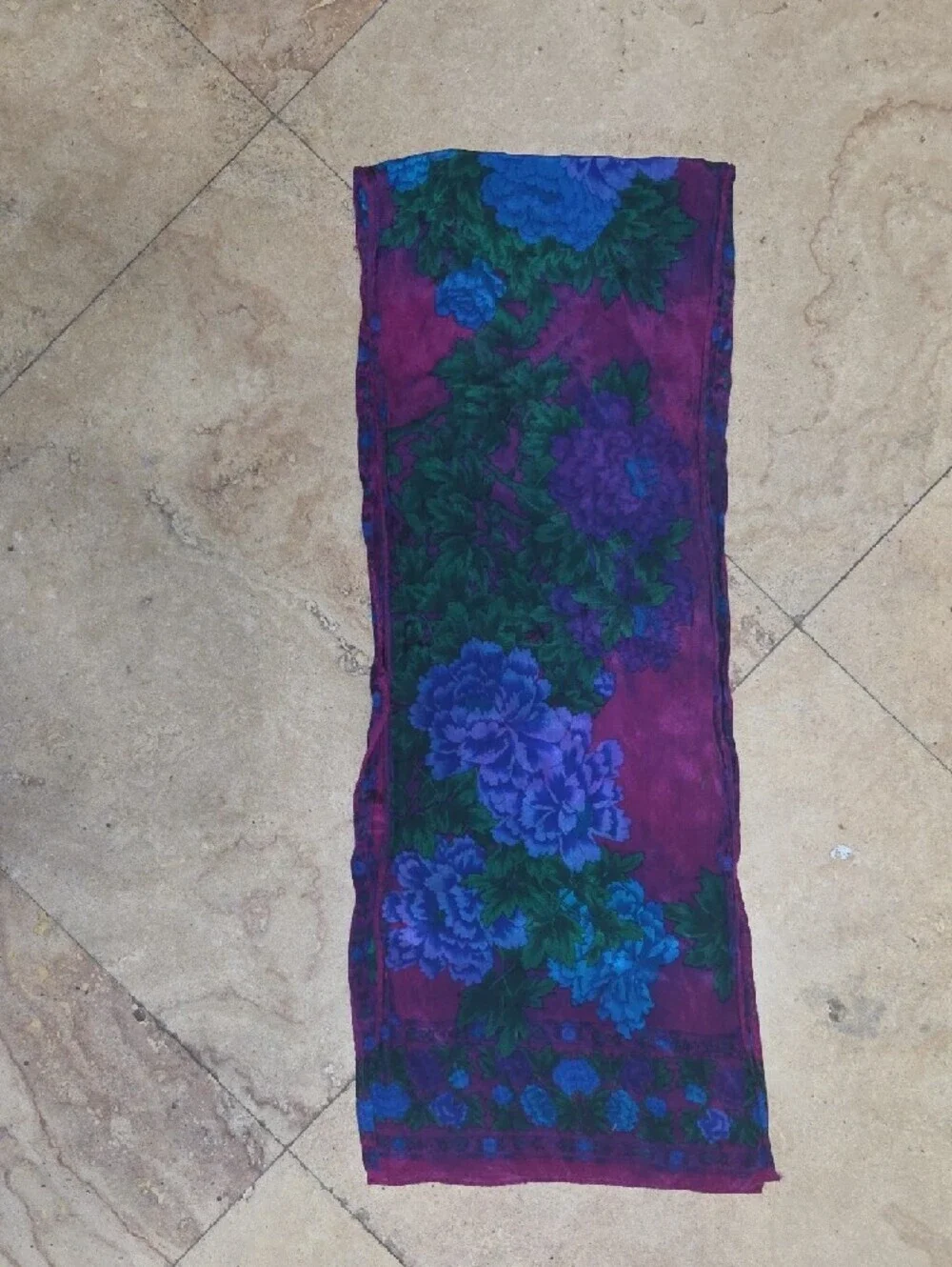 Floral Silk Scarf in Purple & Blue - Brand: